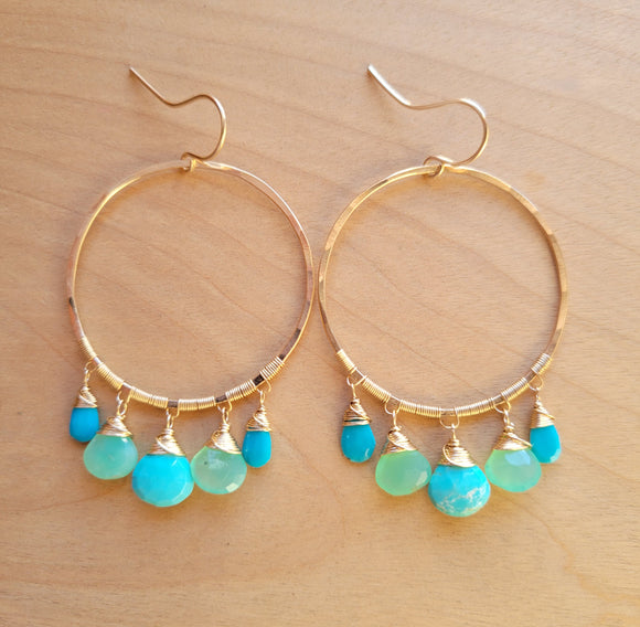 Turquoise + Chrysoprase Hoops
