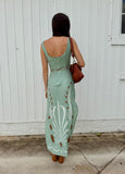 Sage Green Linen Embroidered Maxi Dress
