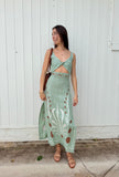 Sage Green Linen Embroidered Maxi Dress